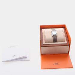 Pre Owned Hermes H Hour HH1.235 Quartz White Diamonds Stainless Steel Women's Wristwatch 26mm