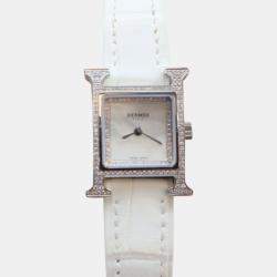 Pre Owned Hermes Heure H Quartz White Stainless Steel Women's Wristwatch 21 mm