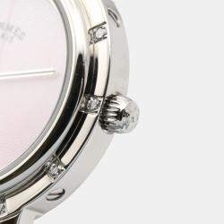Pre Owned Hermes Clipper CL4.230 Quartz Pink Stainless Steel Women's Wristwatch 24 mm
