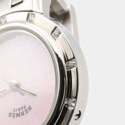 Pre Owned Hermes Clipper CL4.230 Quartz Pink Stainless Steel Women's Wristwatch 24 mm