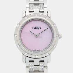 Pre Owned Hermes Clipper CL4.230 Quartz Pink Stainless Steel Women's Wristwatch 24 mm