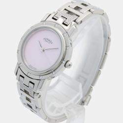 Pre Owned Hermes Clipper CL4.230 Quartz Pink Stainless Steel Women's Wristwatch 24 mm