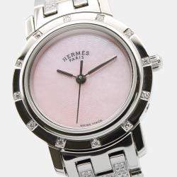 Pre Owned Hermes Clipper CL4.230 Quartz Pink Stainless Steel Women's Wristwatch 24 mm