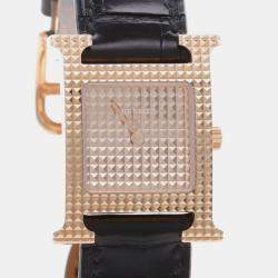 Pre Owned Hermes Heure H HH4.470A Quartz Rose Gold Stainless Steel Women's Wristwatch 21.5 mm