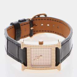 Pre Owned Hermes Heure H HH4.470A Quartz Rose Gold Stainless Steel Women's Wristwatch 21.5 mm