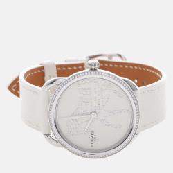 Pre Owned Hermes Arco AR5.430 Quartz White Diamonds Stainless Steel Women's Wristwatch 36mm