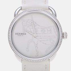 Pre Owned Hermes Arco AR5.430 Quartz White Diamonds Stainless Steel Women's Wristwatch 36mm
