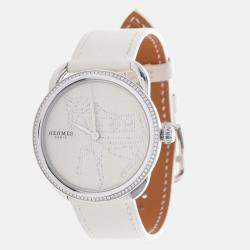 Pre Owned Hermes Arco AR5.430 Quartz White Diamonds Stainless Steel Women's Wristwatch 36mm