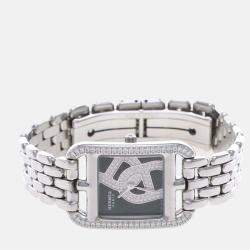 Pre Owned Hermes Cape Cod CC1.330 Quartz Black Diamonds Stainless Steel Women's Wristwatch 23mm