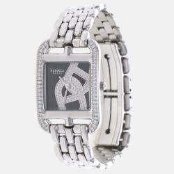 Pre Owned Hermes Cape Cod CC1.330 Quartz Black Diamonds Stainless Steel Women's Wristwatch 23mm