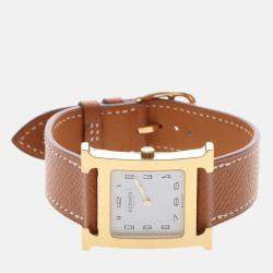 Pre Owned Hermes H Hour HH1.501e Quartz White Gold-Plated Women's Wristwatch 27mm