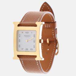 Pre Owned Hermes H Hour HH1.501e Quartz White Gold-Plated Women's Wristwatch 27mm