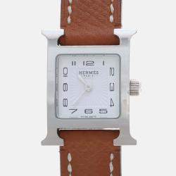 Pre Owned Hermes H Hour HH1.110 Quartz White Stainless Steel Women's Wristwatch 17.5mm