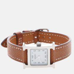 Pre Owned Hermes H Hour HH1.110 Quartz White Stainless Steel Women's Wristwatch 17.5mm