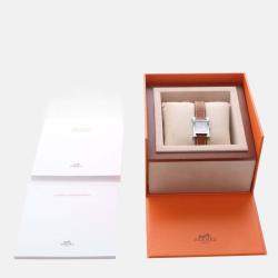 Pre Owned Hermes H Hour HH1.110 Quartz White Stainless Steel Women's Wristwatch 17.5mm