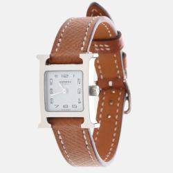 Pre Owned Hermes H Hour HH1.110 Quartz White Stainless Steel Women's Wristwatch 17.5mm