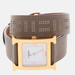 Pre Owned Hermes H Hour HH1.502 Quartz White Gold-Plated Women's Wristwatch 26.5mm