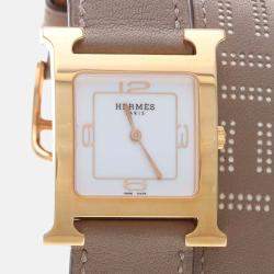 Pre Owned Hermes H Hour HH1.502 Quartz White Gold-Plated Women's Wristwatch 26.5mm