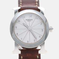 Pre Owned Hermes Rondo HR1.210 Quartz White Stainless Steel Women's Wristwatch 25mm