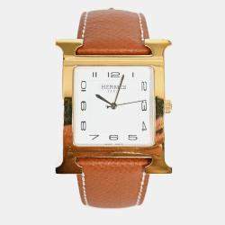 مملوكة مسبقًا Hermes Gold Epsom Leather Medium 30mm 'Heure' Watch
