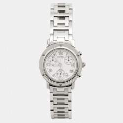 مملوكة مسبقًا ساعة يد نسائية هيرمس كليبر CL1.310 كوارتز ستانلس ستيل بيضاء 31 مم