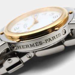 Pre Owned ساعة يد نسائية هيرمس كليبر CL4.220 ستانلس ستيل مطلية بالذهب الأصفر كوارتز بيضاء 24 مم