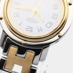 Pre Owned ساعة يد نسائية هيرمس كليبر CL4.220 ستانلس ستيل مطلية بالذهب الأصفر كوارتز بيضاء 24 مم