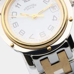 Pre Owned ساعة يد نسائية هيرمس كليبر CL4.220 ستانلس ستيل مطلية بالذهب الأصفر كوارتز بيضاء 24 مم