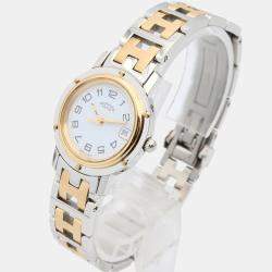 Pre Owned ساعة يد نسائية هيرمس كليبر CL4.220 ستانلس ستيل مطلية بالذهب الأصفر كوارتز بيضاء 24 مم