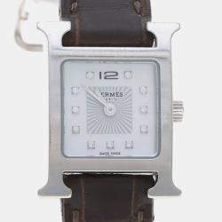 Pre Owned Hermes Heure H HH1.110 Quartz Stainless Steel Diamond Women's Wristwatch 17.5mm