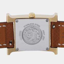 Pre Owned ساعة يد نسائية هيرمس هيور H HH1.201 ستانلس ستيل مطلي ذهب أصفر فضي كوارتز 25 ملم