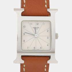 Pre Owned Hermes Heure H HH1.210 White Stainless Steel Quartz Women's Watches 21mm