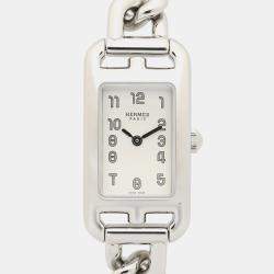 Pre Owned Hermes Nantucket NA2.110 Silver Stainless Steel Quartz Women's Watches 32.5x17mm