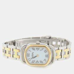 Pre Owned Hermes RA1.220 White Yellow Gold Plated, Stainless Steel Quartz Women's Wristwatch 20*25mm