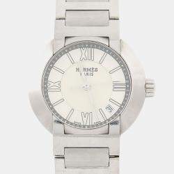 Pre Owned Hermes Nomade NO1.210 White Stainless Steel Kinetic Women's Wristwatch 27.5mm