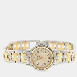 Pre Owned Hermes Clipper CL3.240 Beige Yellow Gold Plated, Stainless Steel Quartz Women's Wristwatch 24mm