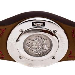 Pre Owned Hermes White Stainless Steel Red Leather Harnais HA3.210 Women's Wristwatch 27.50 cm