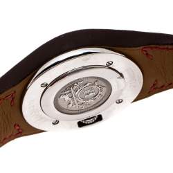 Pre Owned Hermes White Stainless Steel Red Leather Harnais HA3.210 Women's Wristwatch 27.50 cm