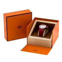 Pre Owned Hermes White Stainless Steel Red Leather Harnais HA3.210 Women's Wristwatch 27.50 cm