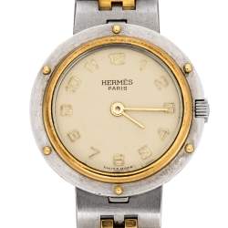 Pre Owned Hermes Beige Two-Tone Stainless Steel Clipper Women's Wristwatch 24 mm