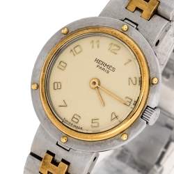 Pre Owned Hermes Beige Two-Tone Stainless Steel Clipper Women's Wristwatch 24 mm