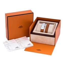 Hermes White Stainless Steel Kelly 2 Double Tour KT1.210 Women's Wristwatch 15 mm