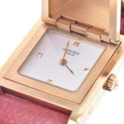 Pre Owned Hermes White Yellow Gold Plated Stainless Steel Medor Quartz Women's Wristwatch 23 MM