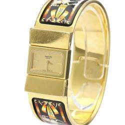Pre Owned Hermes Champagne Gold Plated Stainless Steel Loque Quartz LO1.201 Women's Wristwatch 20 MM