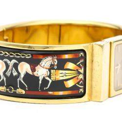 Pre Owned Hermes Champagne Gold Plated Stainless Steel Loque Quartz LO1.201 Women's Wristwatch 20 MM