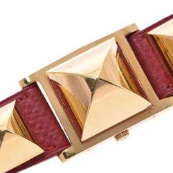 Pre Owned Hermes White Yellow Gold Plated Stainless Steel Medor Quartz Women's Wristwatch 23 MM