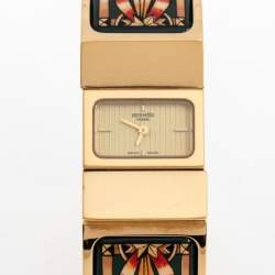مملوكة مسبقًا Hermes Gold Plated Stainless Steel Loquet L01.201 Women's Wristwatch 19 mm