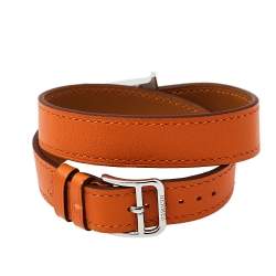 Hermes Silver Stainless Steel Leather Wrap Heure H HH1.210 Women's Wristwatch 21 mm