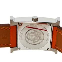 Hermes Silver Stainless Steel Leather Wrap Heure H HH1.210 Women's Wristwatch 21 mm