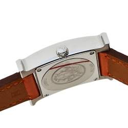 Hermes Silver Stainless Steel Leather Wrap Heure H HH1.210 Women's Wristwatch 21 mm